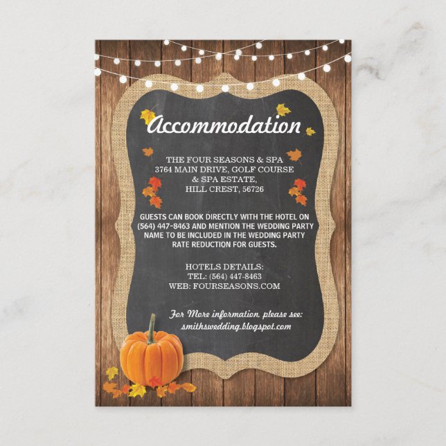 Chalk Rustic Accommodation Pumpkin Cards Wedding (Front)