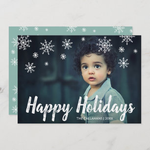 Chalk Script & Snowflakes Happy Holidays Photo Holiday Card