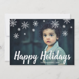 Chalk Script & Snowflakes   Happy Holidays Photo Holiday Card
