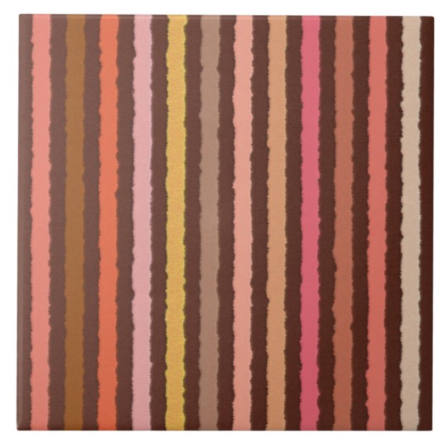 Chalk Stripes - Chocolate Brown and Coral Ceramic Tile (Front)