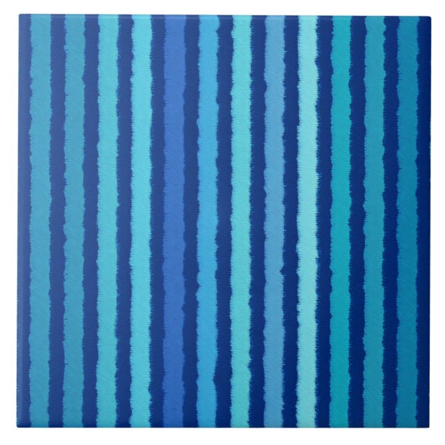 Chalk Stripes - Cobalt and Sky Blue Ceramic Tile (Front)