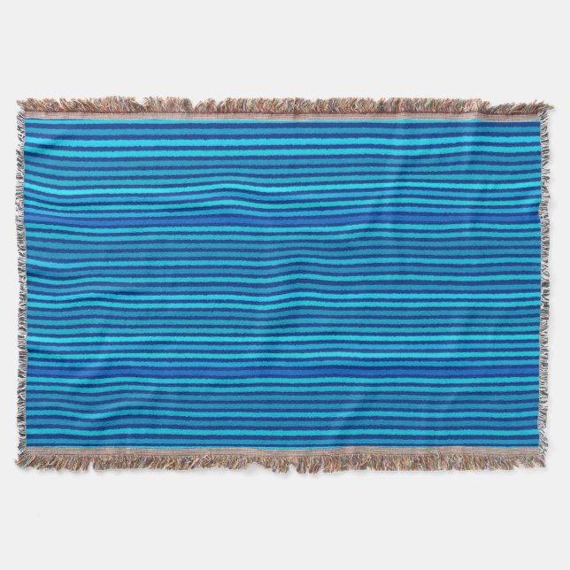 Chalk Stripes - Cobalt and Sky Blue Throw Blanket (Front)