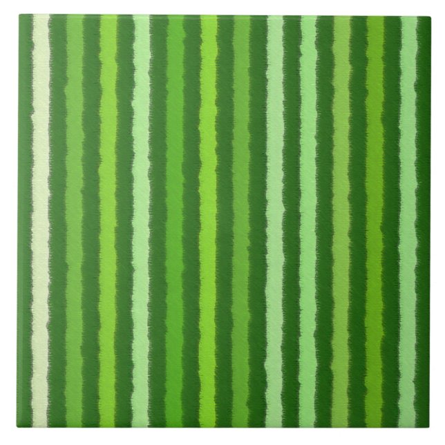 Chalk Stripes - Emerald and Lime Green Ceramic Tile (Front)