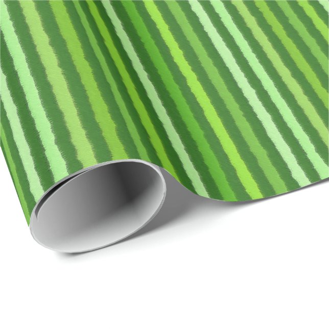 Chalk Stripes - Emerald and Lime Green Wrapping Paper (Roll Corner)