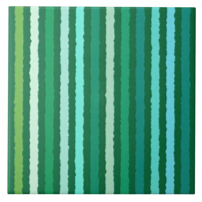 Chalk Stripes - Jade Green and Aqua Ceramic Tile (Front)
