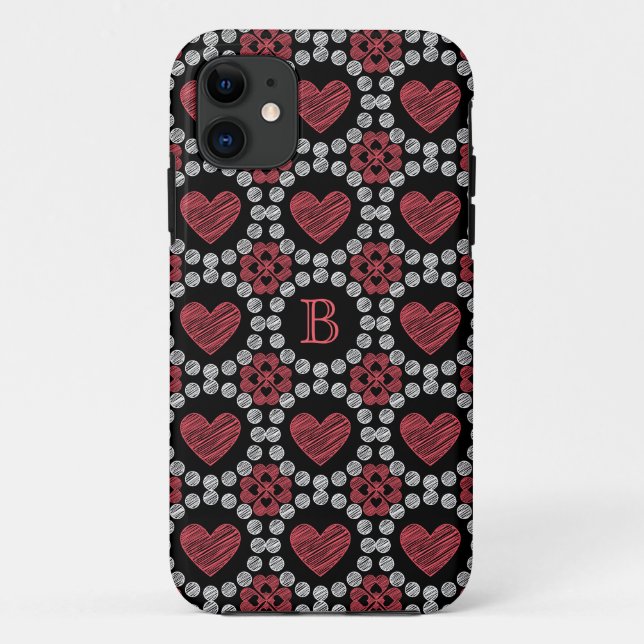 Chalk Style Hearts And Circles With Monogram Case-Mate iPhone Case (Back)
