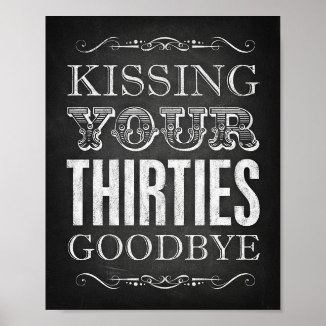 Chalk Style KISSING YOUR THIRTIES GOODBYE Print (Front)