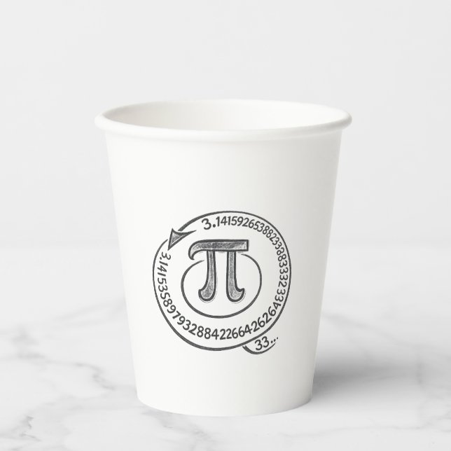 Chalk Style Pi Symbol with Digits – Math Pi Day Paper Cups (Front)