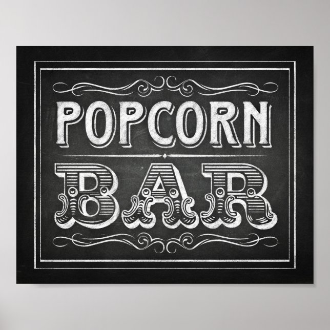 Chalk Style POPCORN BAR Sign Print (Front)
