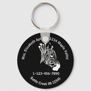 Chalk White Lost Zebra Contact Information Key Ring