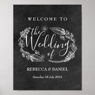 Chalkboad Hand-drawn Floral Garland  Welcome Poster