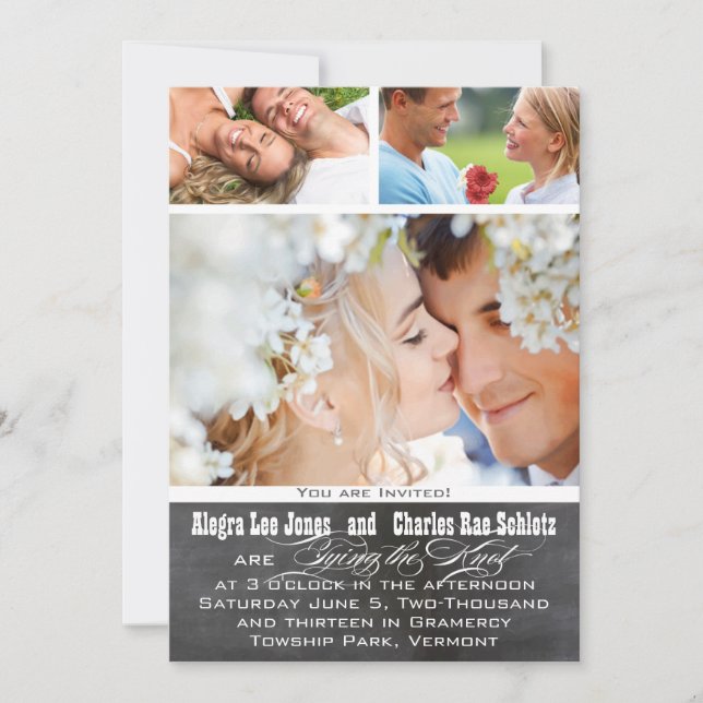 Chalkboad Photo Typography Wedding Invitations (Front)