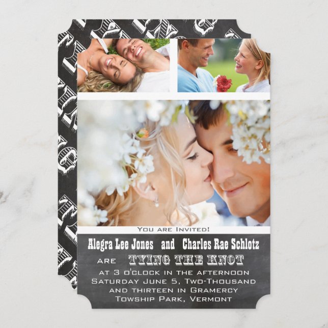 Chalkboad Photo Typography Wedding Invitations (Front/Back)