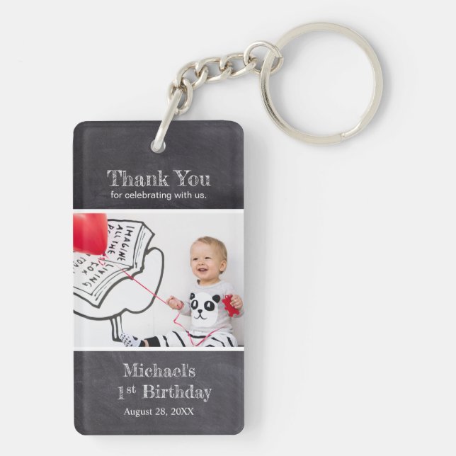 Chalkboard 1st Birthday Boy Photo Name Key Ring (Back)