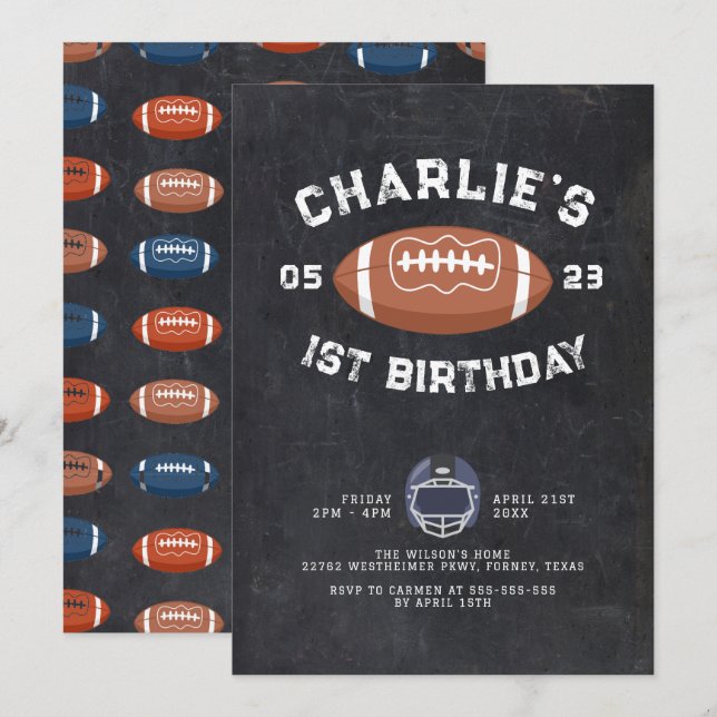 Chalkboard 1st Birthday Football Party Invitation (Front/Back)