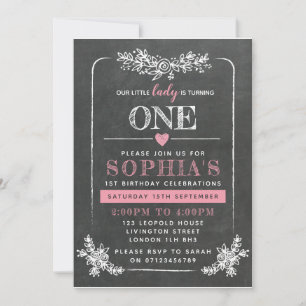 Chalkboard 1st Birthday Invitation