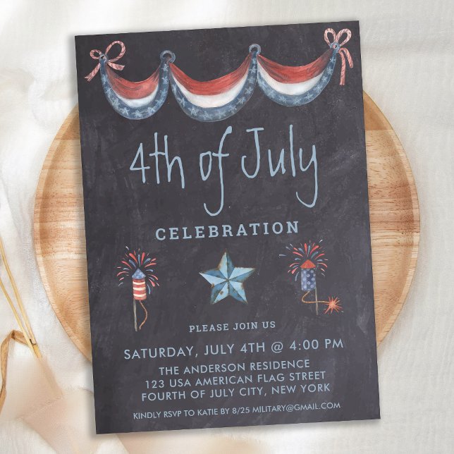 Chalkboard 4th of July Vintage Patriotic Party  Invitation (Creator Uploaded)