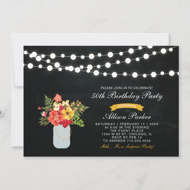 Chalkboard 50th Surprise Birthday Party Invitation (Front)