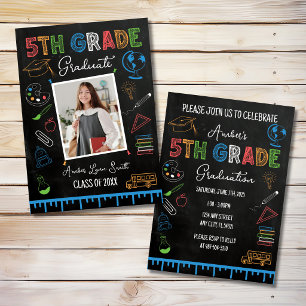 Chalkboard 5th Grade Graduation Photo Invitation