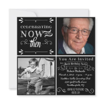 Chalkboard 80th Birthday Square Photo Invitation