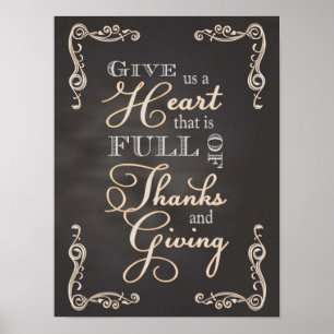 Chalkboard - A Heart of Thanks & Giving Poster