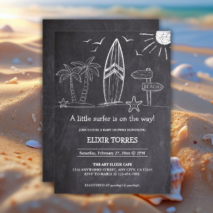 Chalkboard A Little Surfer Baby Shower Invitation