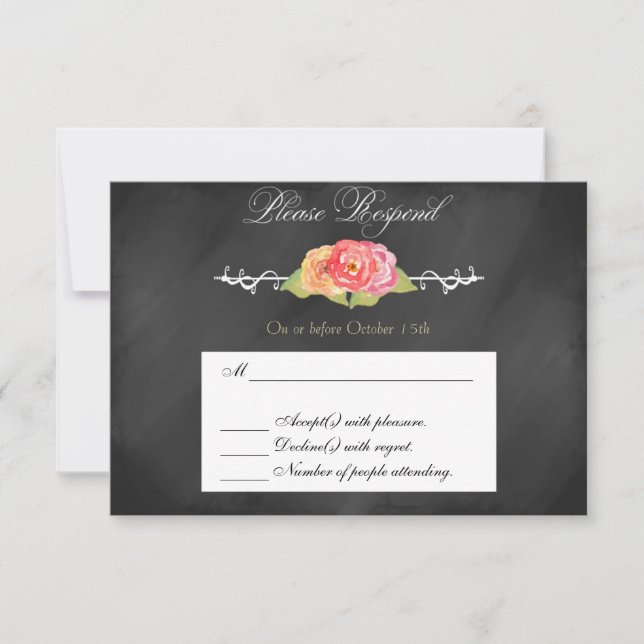 Chalkboard Abstract Flower RSVP Response Card (Front)