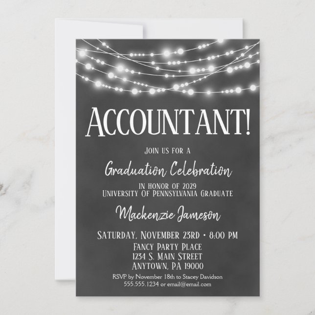 Chalkboard Accountant Graduation Party Invitation (Front)