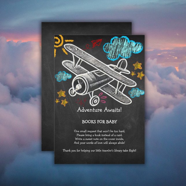 Chalkboard Adventure Awaits Aeroplane Baby Shower Enclosure Card (Creator Uploaded)