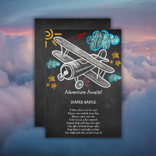 Chalkboard Adventure Awaits Aeroplane Baby Shower Enclosure Card