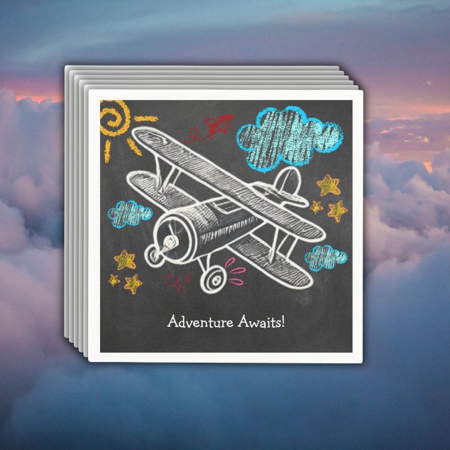 Chalkboard Adventure Awaits Aeroplane Baby Shower Napkin (Creator Uploaded)