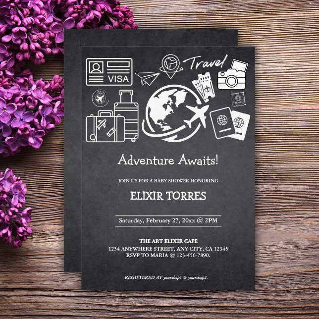 Chalkboard Adventure Awaits Baby Shower Invitation (Creator Uploaded)