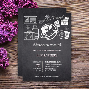 Chalkboard Adventure Awaits Baby Shower Invitation