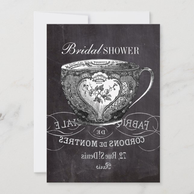 Chalkboard Alice in Wonderland tea party teacup Invitation (Front)