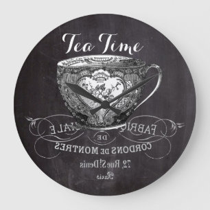 Chalkboard Alice in Wonderland tea party teacup Large Clock