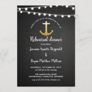 Chalkboard Anchor Faux Gold Foil Rehearsal Dinner Invitation