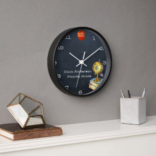 Chalkboard and Globe Personalised Teacher Clock