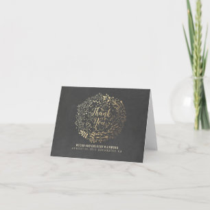 Chalkboard and Gold Floral Wedding Thank You Card