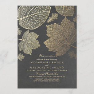 Chalkboard and Gold Leaves Fall Rehearsal Dinner Invitation