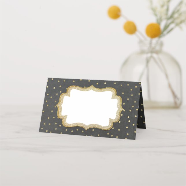 Chalkboard and Gold Wedding Folded Place Card (Front)