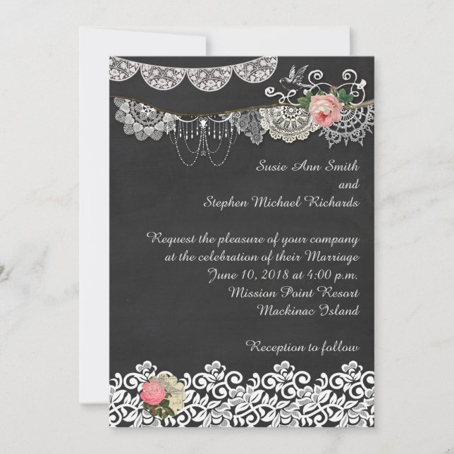Chalkboard and Lace ShabbyChic Wedding Invitation (Front)