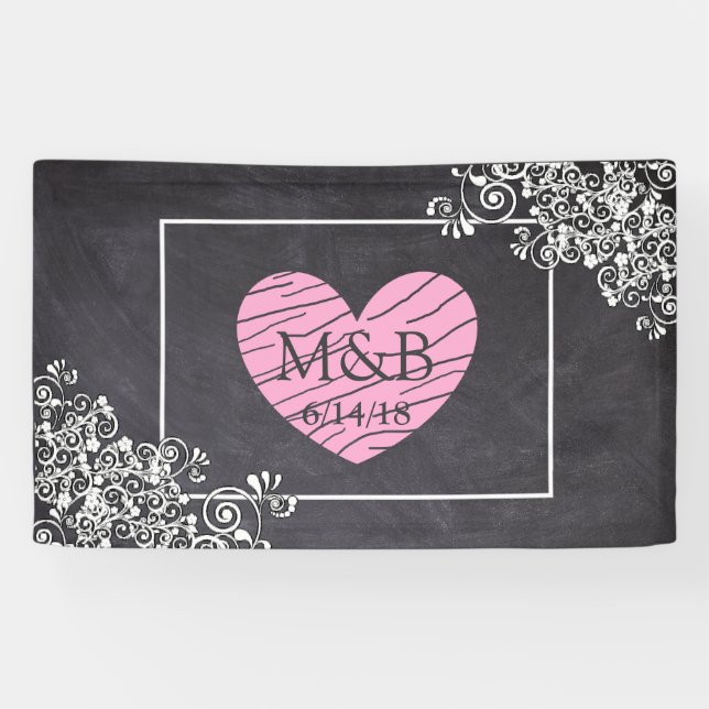 Chalkboard and Pink Heart Wedding Banner (Horizontal)