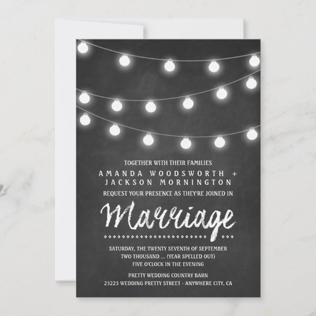 Chalkboard and String Lights Wedding Invitations (Front)