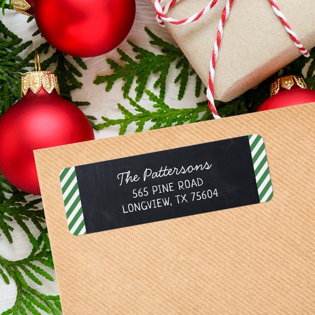 Chalkboard and Stripes Monogram Return Address Label (Creator Uploaded)