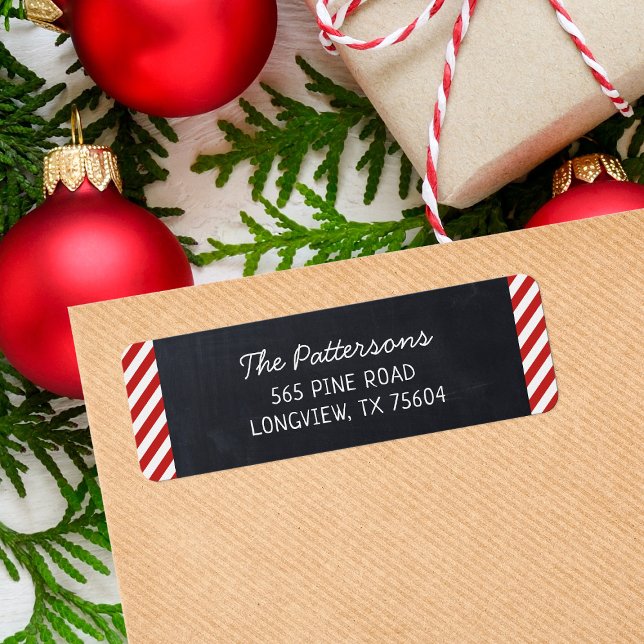 Chalkboard and Stripes Monogram Return Address Label (Creator Uploaded)