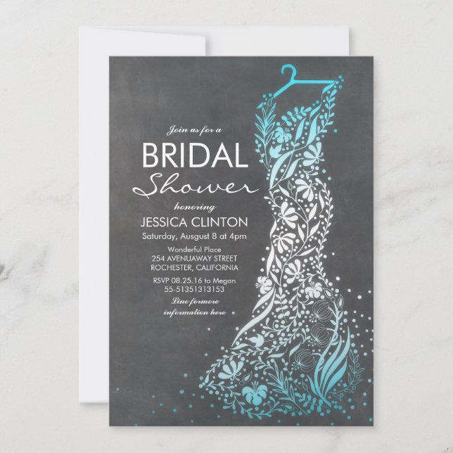 Chalkboard and Turquoise Vintage Bridal Shower Invitation (Front)