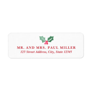 Chalkboard and Watercolor Holly Return Address Label
