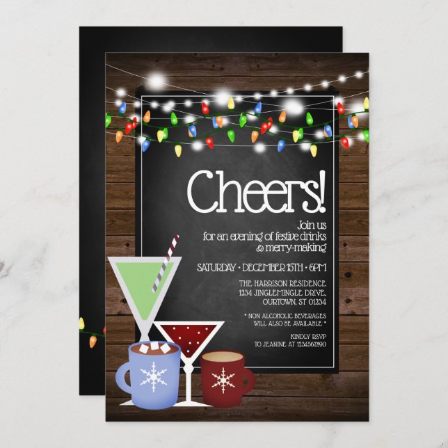 Chalkboard and Wood Christmas Cocktail Party Invitation (Front/Back)