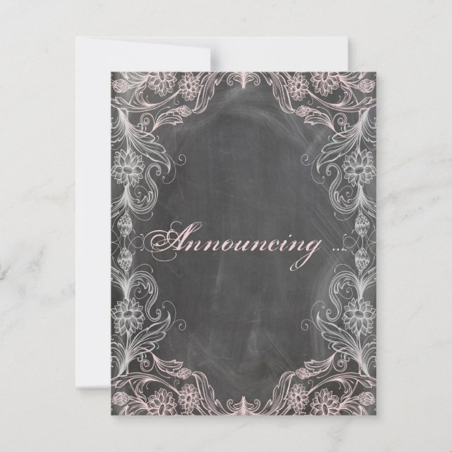 Chalkboard Antique Pink Floral Engagement Announcement (Front)