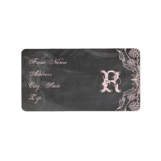 Chalkboard Antique Pink Floral Monogram Address Address Label